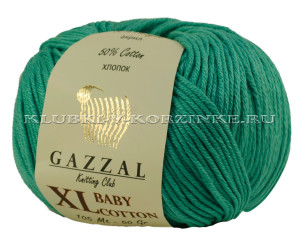 Пряжа GAZZAL (Газзал) Baby Cotton XL - (3426XL - Зеленая бирюза) 50 г / 105 м50% хлопок, 50% акрил 