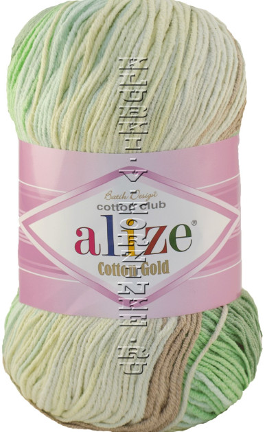 Пряжа Cotton Gold  Batik Alize - (3305 - Зеленый, беж, св.коричневый)