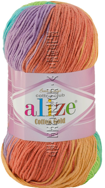 Пряжа Cotton Gold  Batik Alize - (4530 - Зеленый, бирюзовый, оранжевый, сиреневый)