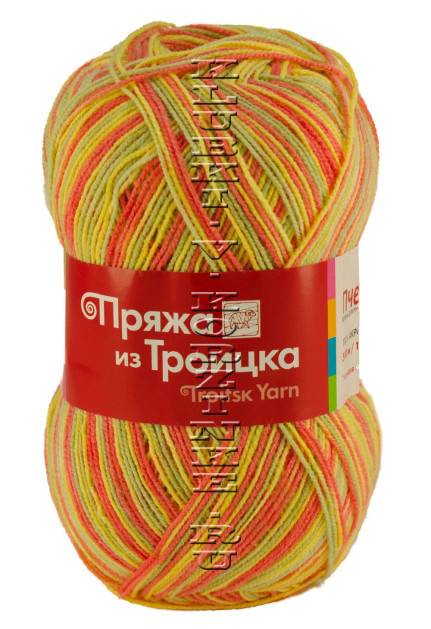 Пряжа Троицкая «Пчелка» - (4196 - Желтый, коралл, фисташка)