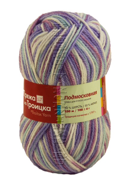 Пряжа Троицкая «Подмосковная» - (4336 - Белый, голубой, сиреневый)