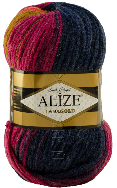 Пряжа LANAGOLD BATIK Alize - (2783 - Рыжий, синий, красный)
