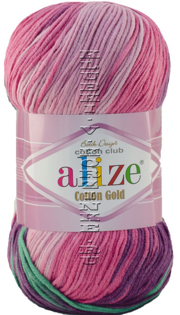 Пряжа Cotton Gold  Batik Alize - (4147 - Розовый, фиолетовый, зеленый, серый)