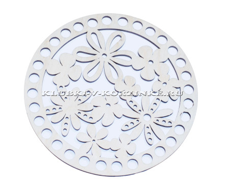 Крышка деревянная для корзины, ажурный круг с цветами, 15 см