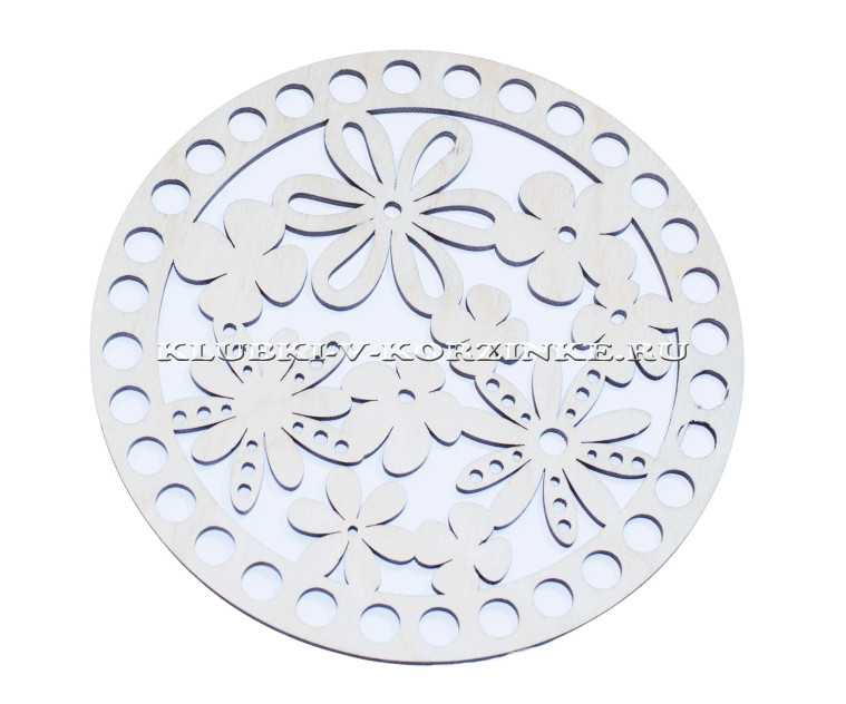 Крышка деревянная для корзины, ажурный круг с цветами, 15 см