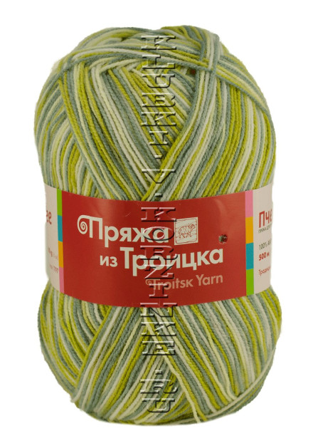 Пряжа Троицкая «Пчелка» - (4178 - Серый, белый, фисташка)