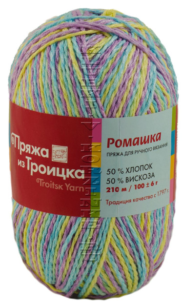 Пряжа Троицкая «Ромашка» - (4006 - Желтый, сиреневый, голубой)