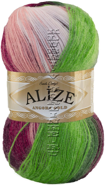 Пряжа ANGORA GOLD BATIK Alize - (6758 - Зеленый, бордовый, персиковый)