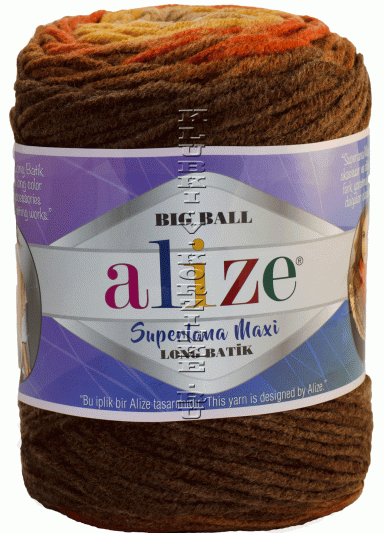 Пряжа Superlana Maxi Long Batik Alize - (6771 - Беж, оранжевый, коричневый)