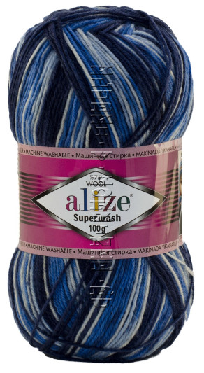 Пряжа SUPERWASH Alize - (цвет 6762 - т.синий, голубой, белый)
