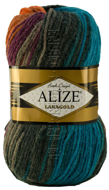 Пряжа LANAGOLD BATIK Alize - (4209 - Серый, рыжий, бирюзовый)