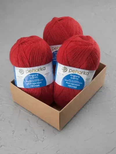 Пряжа Пехорка «Ангорская теплая» - (88 - Красный мак)