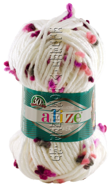 Пряжа Flower Alize - (5160 - Белый, малиновый)