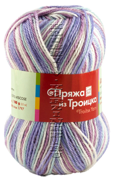 Пряжа Троицкая «Алиса» - (4040 - Белый, голубой, сиреневый)