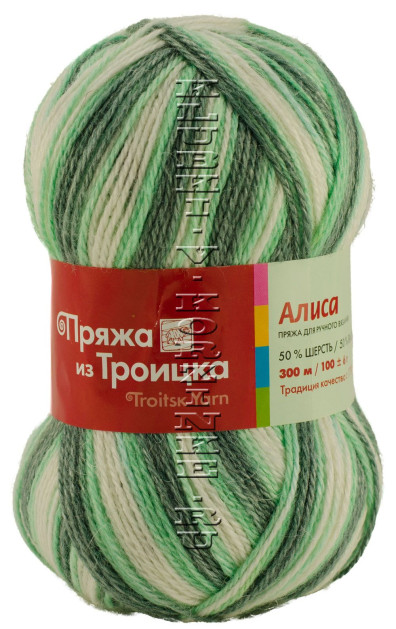 Пряжа Троицкая «Алиса» - (4293 - Белый, зеленый, серый)