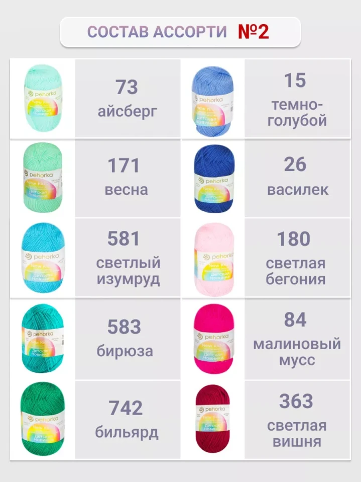 Набор пряжи Пехорка «Детская новинка» Ассорти 2