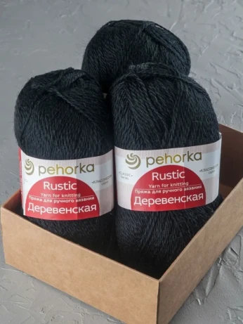 Пряжа Пехорка «Деревенская» - (02 - Черный)