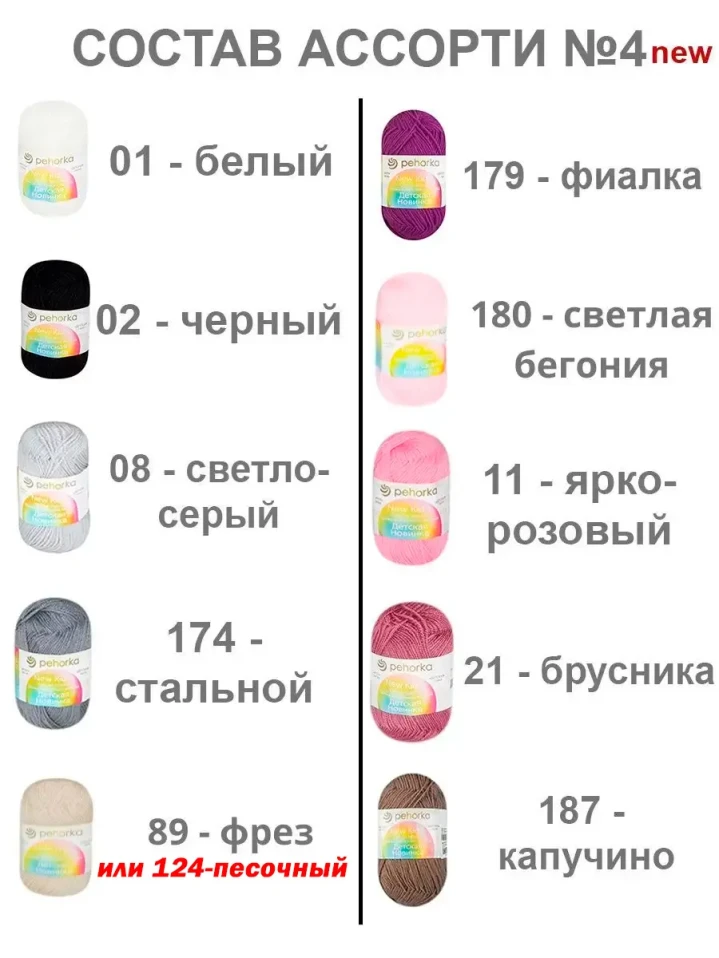 Набор пряжи Пехорка «Детская новинка» Ассорти 4