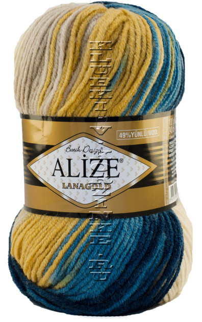 Пряжа LANAGOLD BATIK Alize - (6378 - Беж, желтый, петроль)