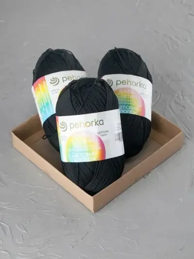 Пряжа Пехорка «Детский хлопок» - (02 - Черный)