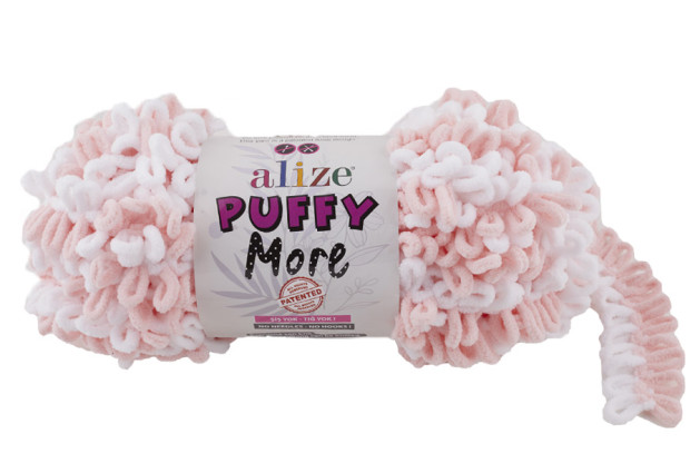 Пряжа Puffy More Alize - (6272 - Белый, Светло-розовый)